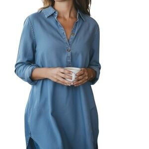 J.Jill Denim Tunic Shirt Size L Casual Chic Minimalist Soft Denim Coastal